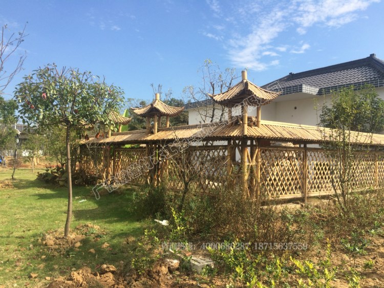 农家乐竹房子竹屋竹建筑竹门楼竹牌楼竹长廊竹亭子户外竹篱笆花架