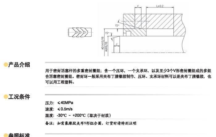 廣研油缸密封+V形組合圈，氟膠夾布，丁晴夾布，用于冶金，壓機(jī)示例圖1