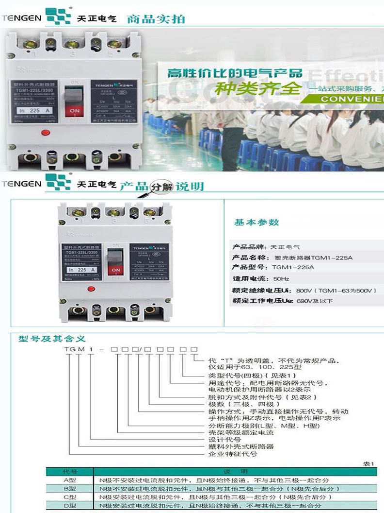 天正電氣 批發 TGM1塑殼斷路器特價 TGM1-10A-1250A示例圖4