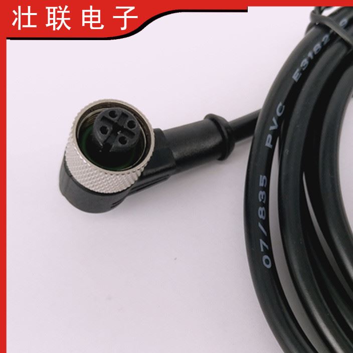 M12傳感器專用航空插頭線，彎頭，四芯線，國標接近開關連接線示例圖1