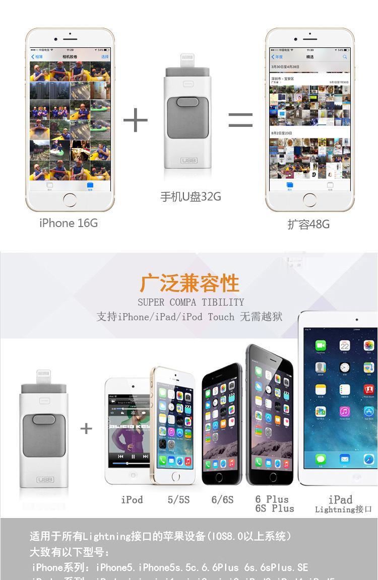 三通蘋果U盤16g三合一優(yōu)盤 OTG手機u盤 32G Iphone6s安卓電腦64G示例圖12