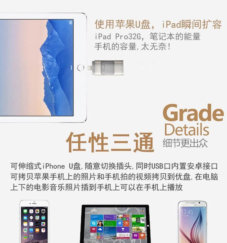 三通蘋果U盤16g三合一優(yōu)盤 OTG手機u盤 32G Iphone6s安卓電腦64G示例圖16