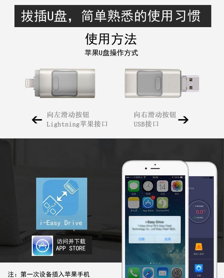 三通蘋果U盤16g三合一優(yōu)盤 OTG手機u盤 32G Iphone6s安卓電腦64G示例圖25