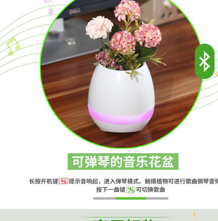 智能音樂(lè)花盆觸碰感應(yīng)創(chuàng)意禮品室內(nèi)綠色植物音樂(lè)盆栽無(wú)線藍(lán)牙音響示例圖6