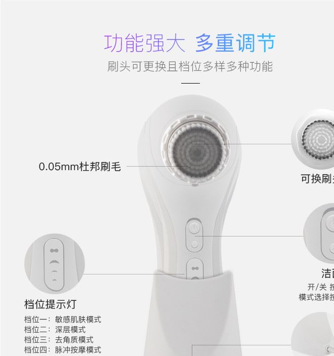 新款3D軟毛洗臉刷超聲波洗臉器多功能電動潔面儀洗臉儀臉刷示例圖10