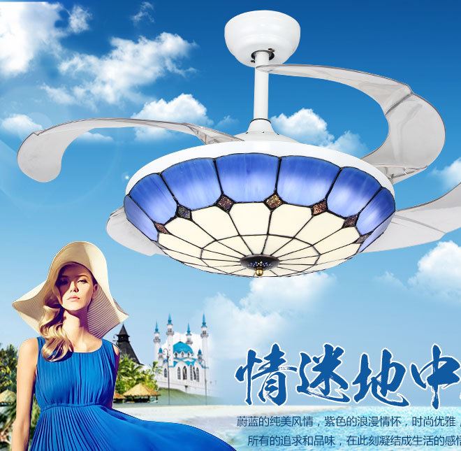 貝殼卡通兒童隱形吊扇燈?地中海小孩房臥室靜音變頻風(fēng)扇燈電風(fēng)扇示例圖1