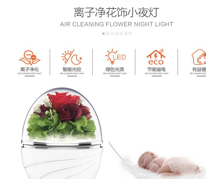 離子空氣凈化海螺型小夜燈 創(chuàng)意簡約智能光控走廊樓道圣誕花飾燈示例圖2