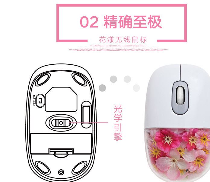廠家直銷無線鼠標筆記本電腦配件便攜式無線鼠標花漾光學鼠標示例圖5