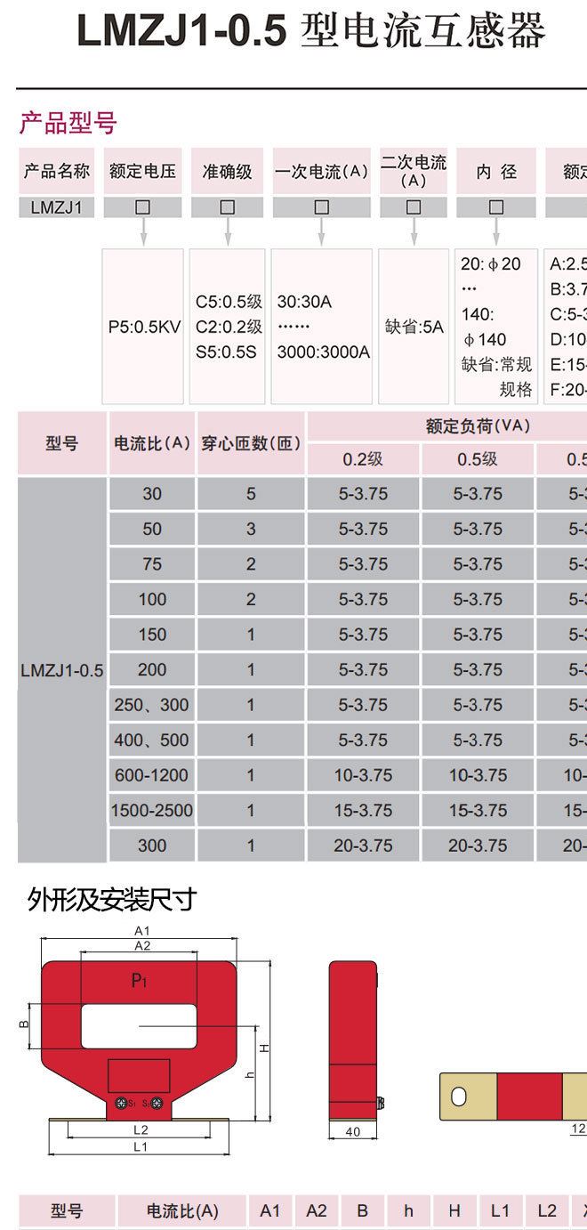 德力西LMZJ1-0.5電流互感器 精度0.5 電流比800-1200 1次穿心匝數(shù)示例圖3