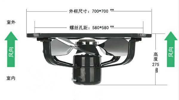 金羚排氣扇24寸方形工業(yè)扇金屬鐵強力排風(fēng)扇 廚房油煙換氣扇示例圖36