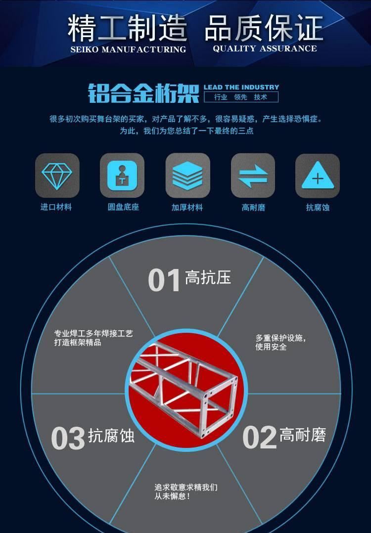 鋁合金舞臺(tái)桁架背景燈光架龍門truss架插銷架鋁架活動(dòng)舞臺(tái)架示例圖3