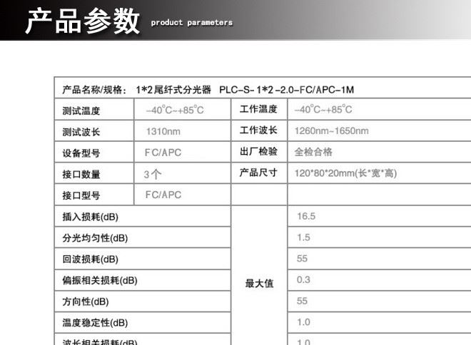 1分2分光器SC/APC全新拉推式光分路器FBT一分二尾纖式光分可定制示例圖8