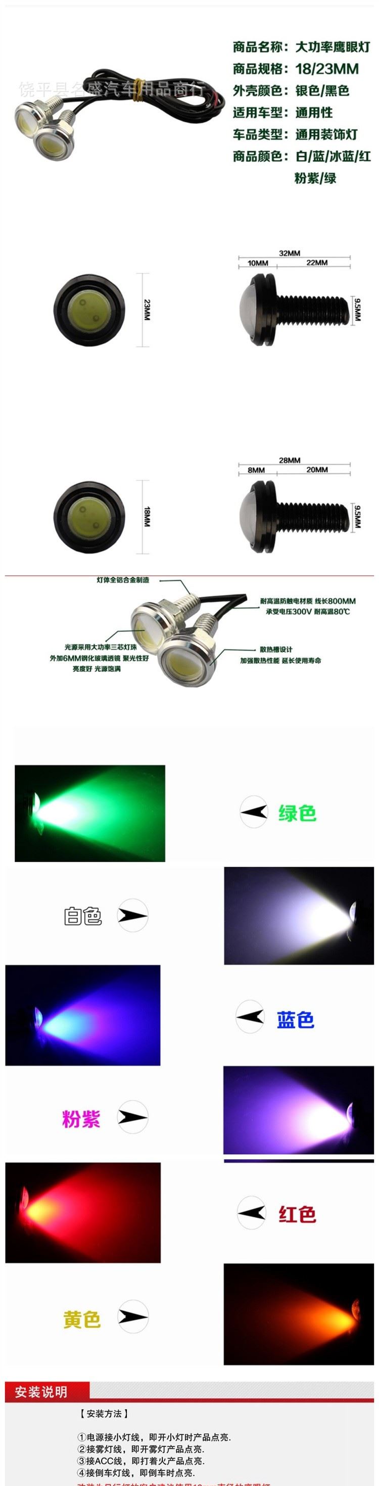 汽車LED鷹眼燈23mm 12 24v摩托車超薄防水10W大功率倒車燈牌照燈示例圖1