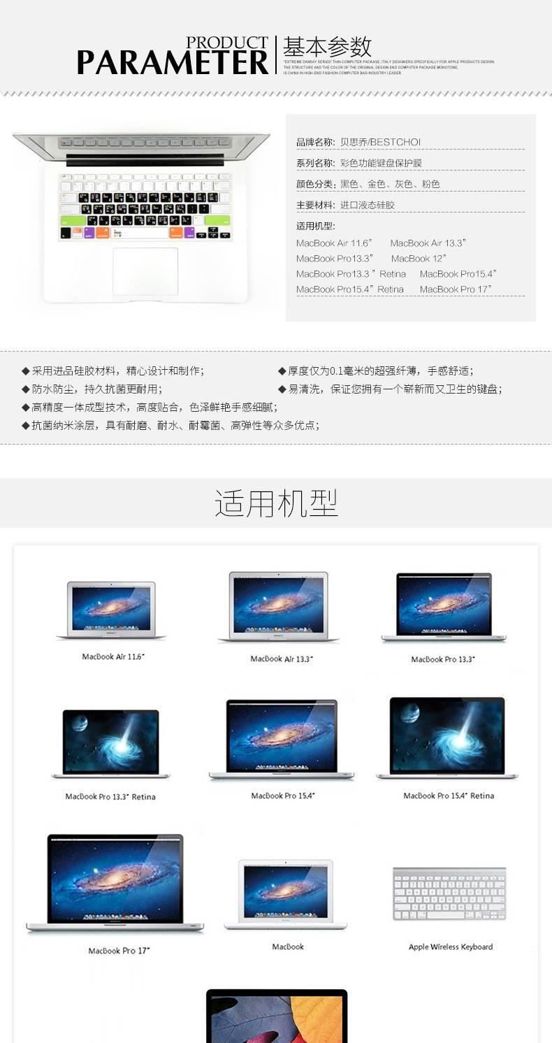 蘋(píng)果筆記本鍵盤(pán)膜macbook12寸 air11 pro13.3寸15快捷鍵mac保護(hù)膜示例圖8