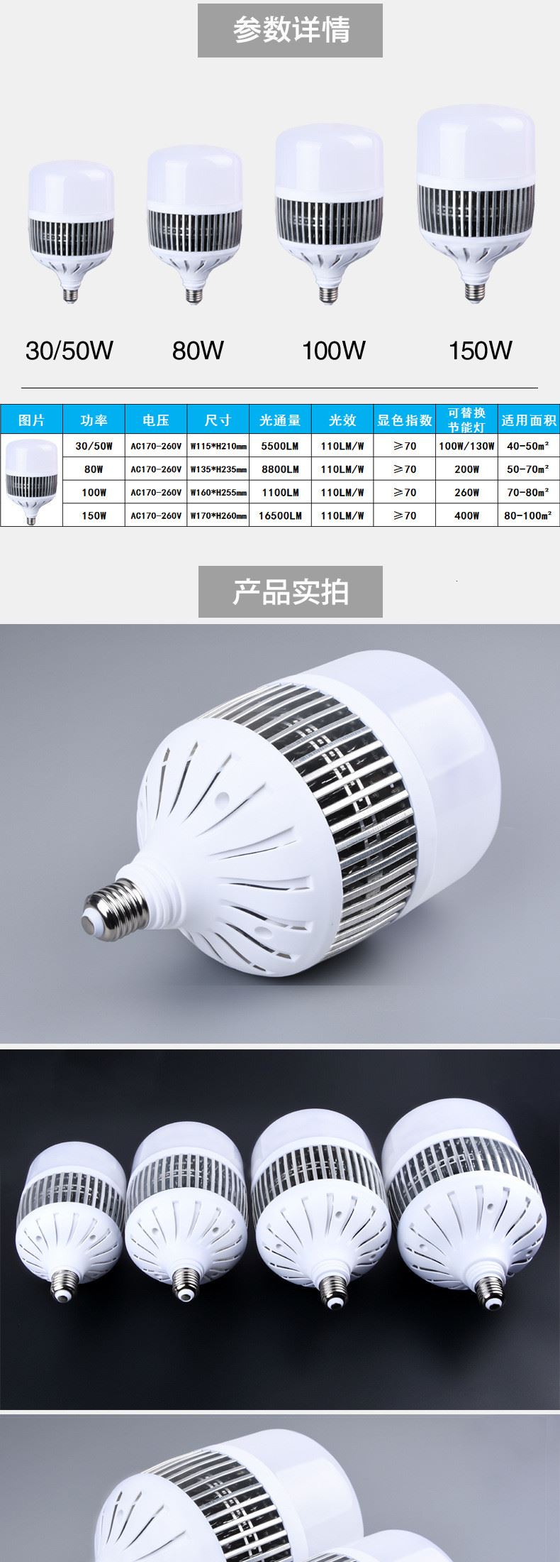 【】大功率led球泡灯 100w 工厂照明 室内照明灯泡 白光 高亮e40灯泡