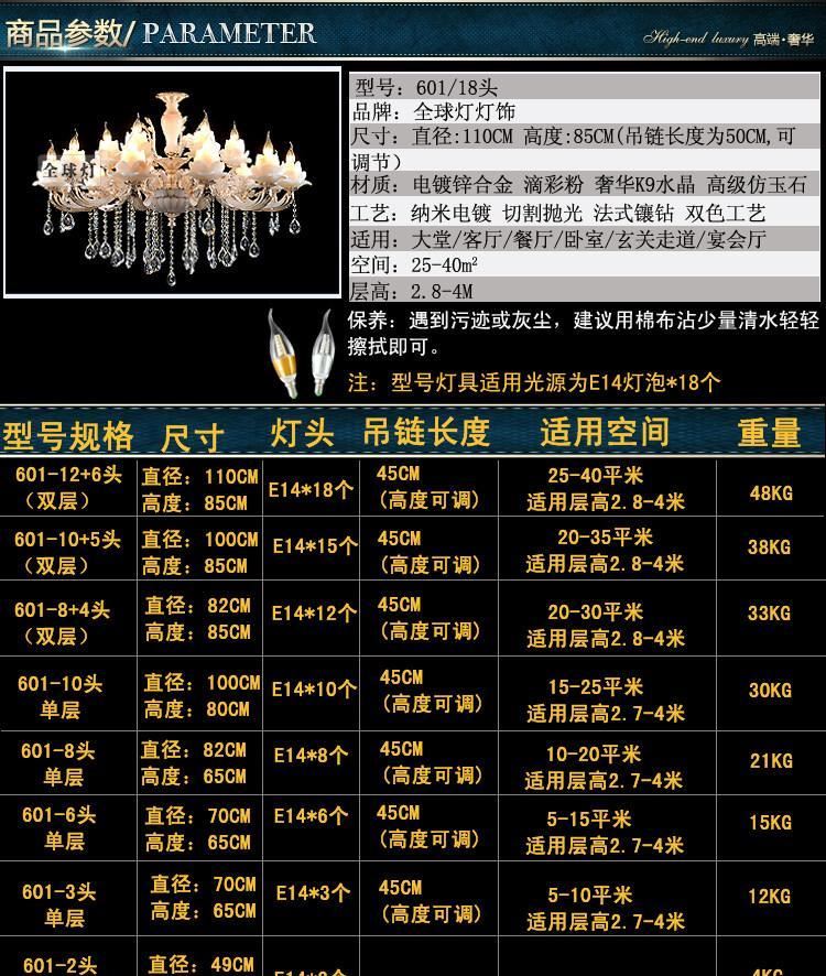 歐式玉石水晶吊燈奢華大氣家用大廳鋅合金燈具客廳云石蠟燭餐廳燈示例圖22