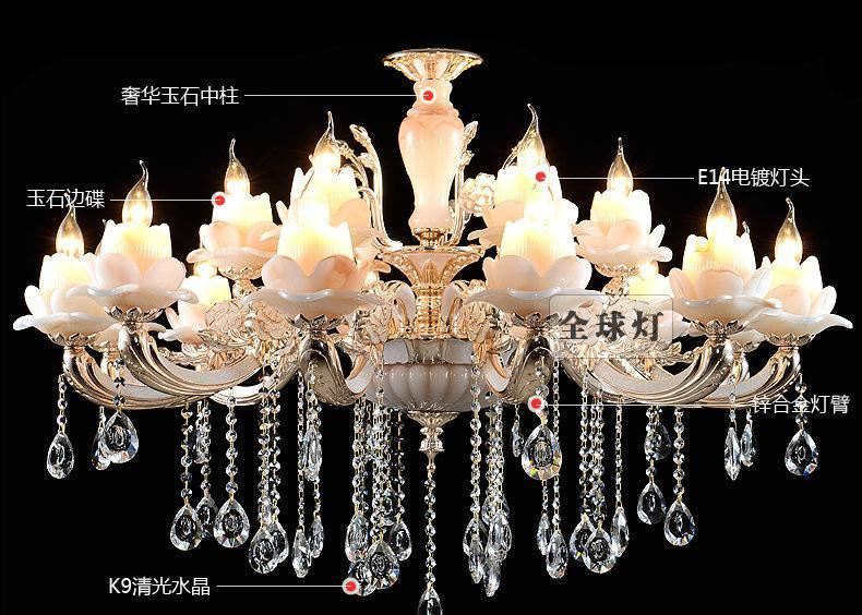 歐式玉石水晶吊燈奢華大氣家用大廳鋅合金燈具客廳云石蠟燭餐廳燈示例圖24