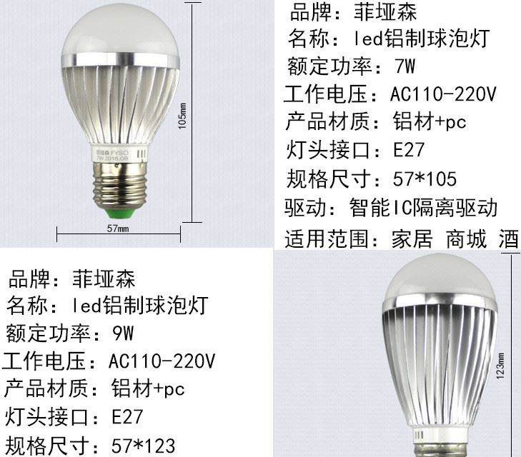 廠家批發(fā)led鋁制散熱燈泡 e27led家用球泡 led節(jié)能燈泡示例圖5