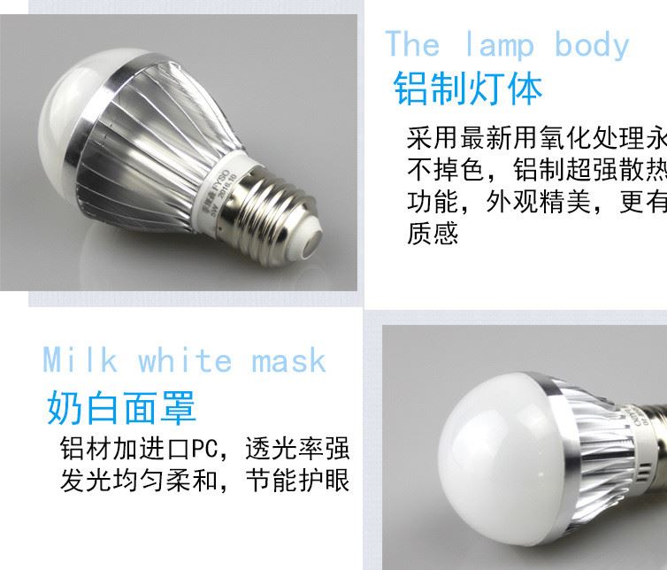 廠家批發(fā)led鋁制散熱燈泡 e27led家用球泡 led節(jié)能燈泡示例圖8