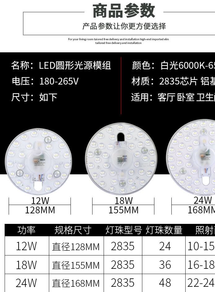 led燈板 圓形 led吸頂燈改造燈板 2835 光源板 led方形光源模組示例圖3