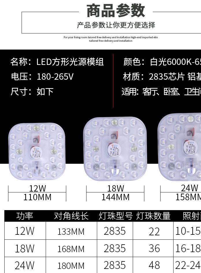 led燈板 圓形 led吸頂燈改造燈板 2835 光源板 led方形光源模組示例圖4