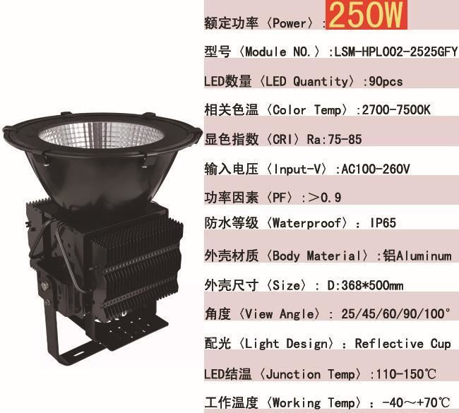 【鎮(zhèn)店之寶】250W工礦投光燈 led聚光工礦燈 戶外防水工程專用示例圖1