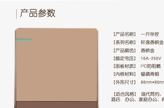 拉絲金大板面開關(guān)插座示例圖1