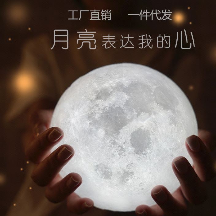 3d打印月亮燈創(chuàng)意送女友生日禮物情人節(jié)充電led遙控小夜燈月球燈示例圖1