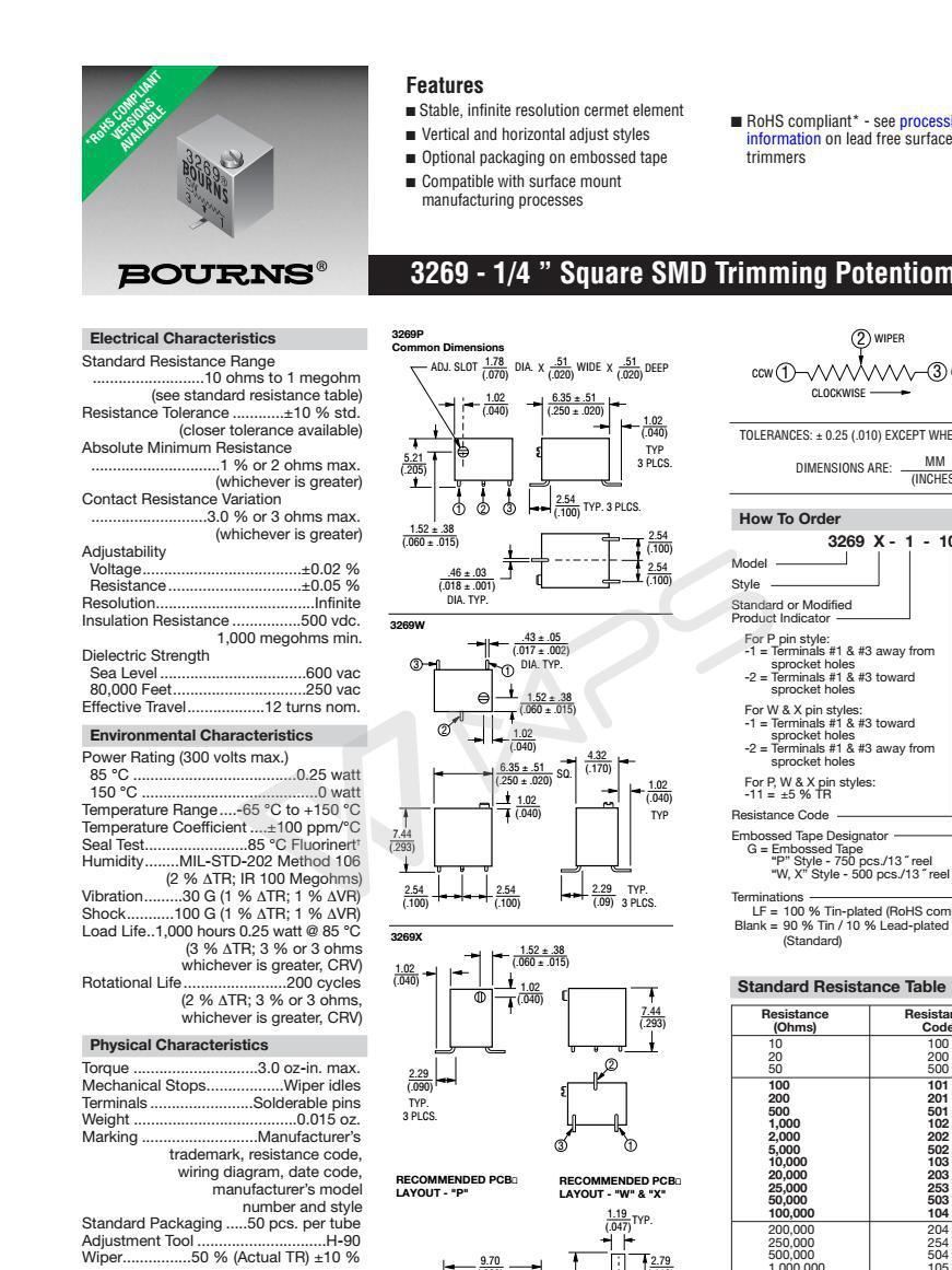 BOURNS伯恩斯 進口 3269W-1-253GLF 多圈 貼片 頂調(diào)  微調(diào)電位器示例圖2