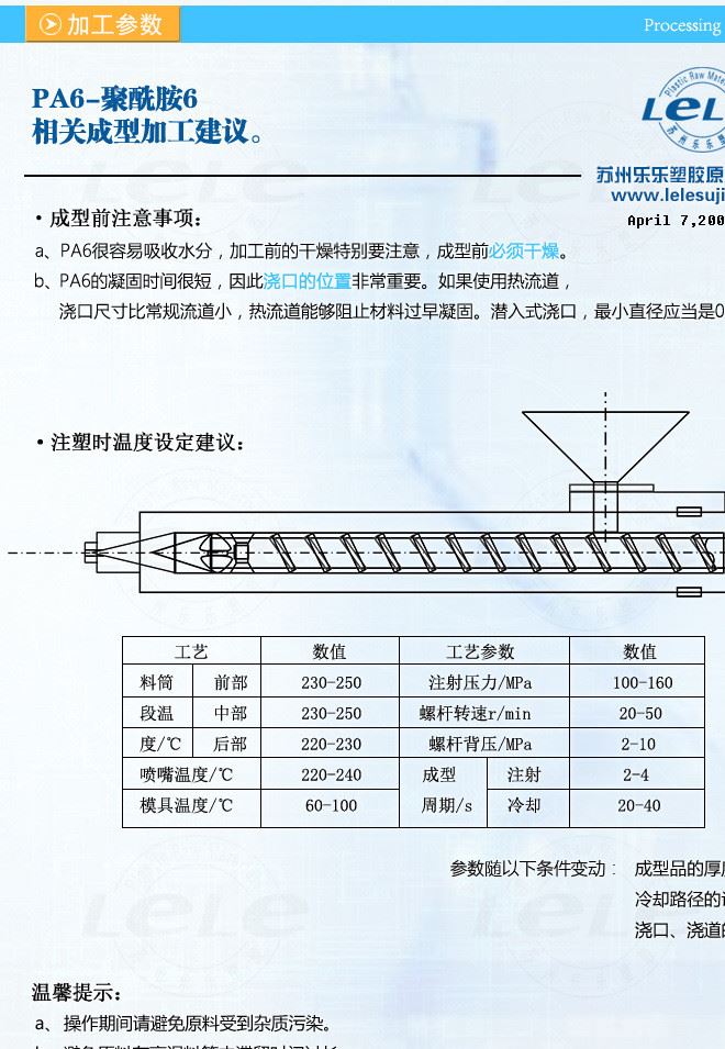 加工參數(shù) PA6