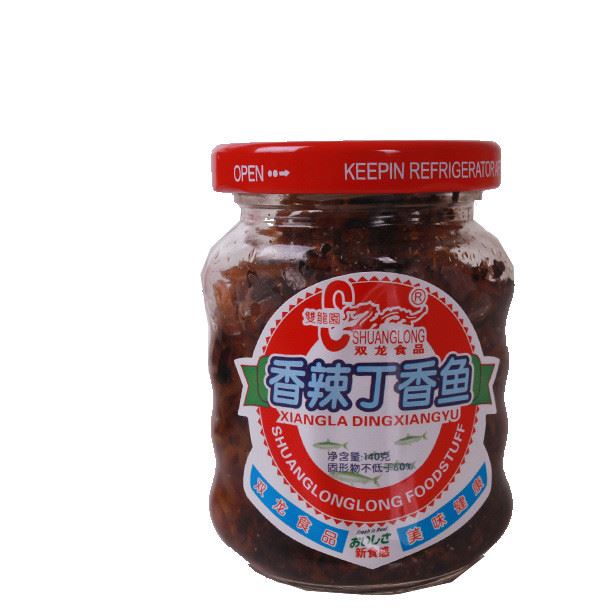 食品休閑零食 海產(chǎn)品 丁香魚罐頭魚140g雙龍油香辣丁香魚*2示例圖1