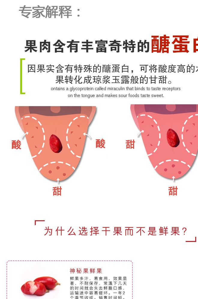 神秘果干果 國寶級(jí)水果  蜜拉圣果干 變味果 化酸變甜 解酒 無糖示例圖2