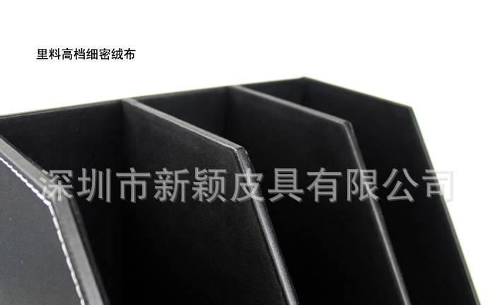 新穎皮革辦公用品桌面文件架資料架木 a4紙文件框收納 文件座三層示例圖6