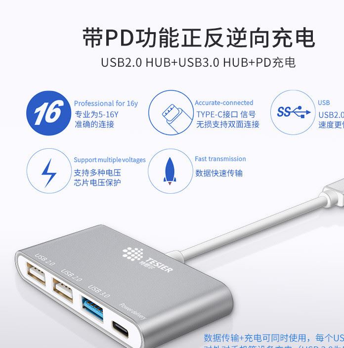 鋁合金usb hub分線器Type-C Macbook蘋果筆記本轉(zhuǎn)換器高速傳輸示例圖5