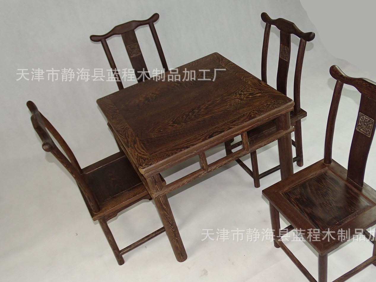 雞翅木官帽椅靠背椅小椅子書房桌椅五件套 紅木古典家具廠家直銷示例圖7