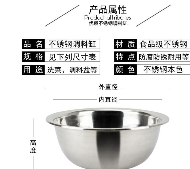 直銷不銹鋼加厚加深無磁反邊調(diào)料缸烘焙打蛋盆臉盆洗菜盆味斗批發(fā)示例圖3