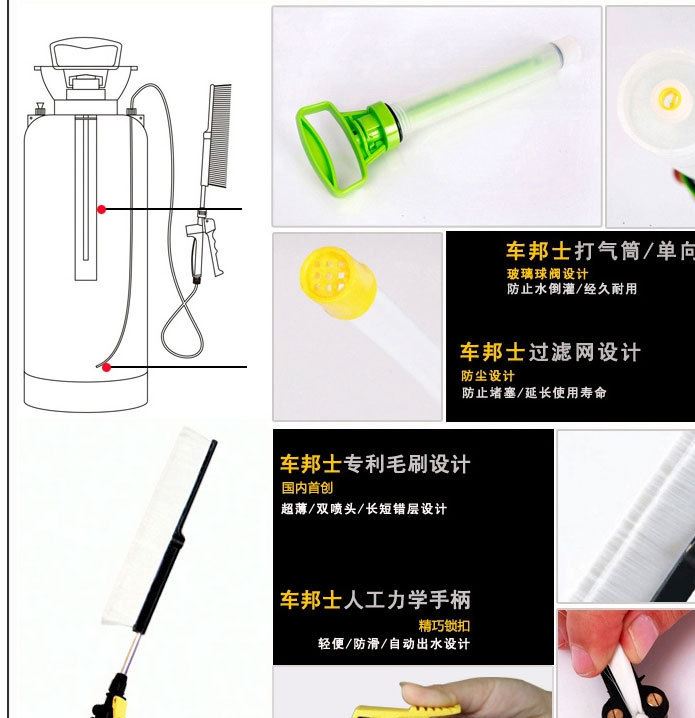 車邦士手動(dòng)洗車器16L車載便攜家用高壓自助汽車洗車機(jī)水槍車刷示例圖3
