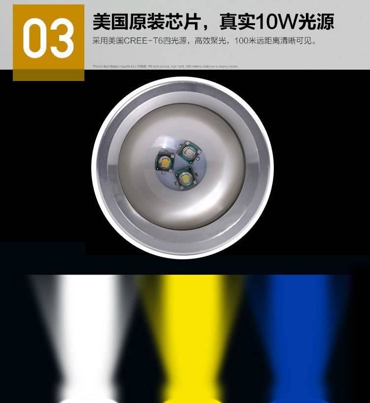 強(qiáng)光漁具夜釣燈3光源釣魚燈充電變焦垂釣 手電筒 戶外夜釣燈示例圖8