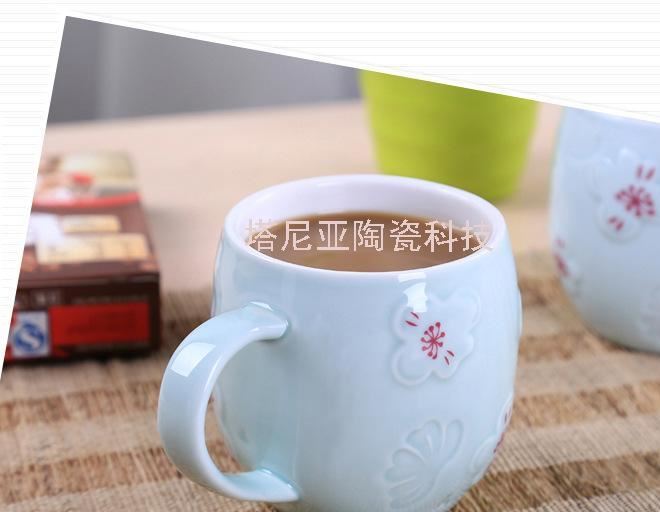 桃花飄逸浮雕馬克杯 情侶咖啡杯 創意龍泉陶瓷杯 禮品杯logo定制示例圖12