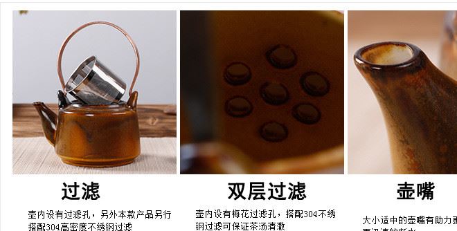 陶瓷提梁壺 普洱壺茶壺 功夫茶具單壺 繪金創意泡茶器 仿古柴燒示例圖13