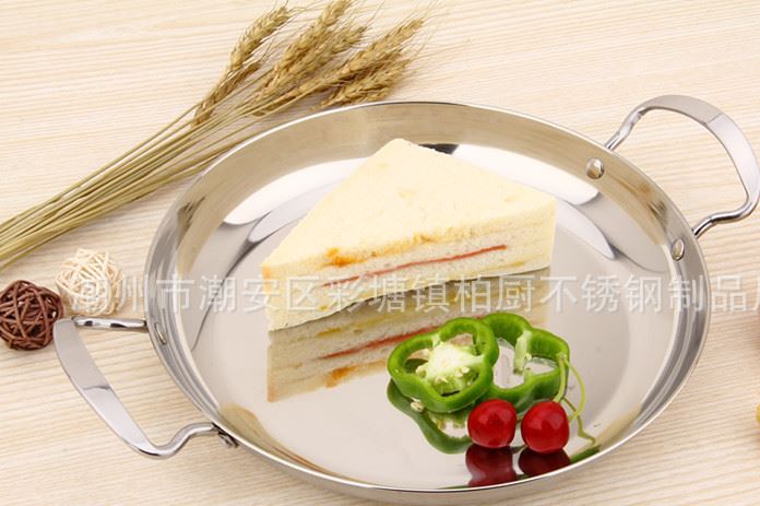 廠家直銷批發不銹鋼特厚平底鍋 干鍋雙耳菜盤平板鍋 煎餅鍋示例圖6