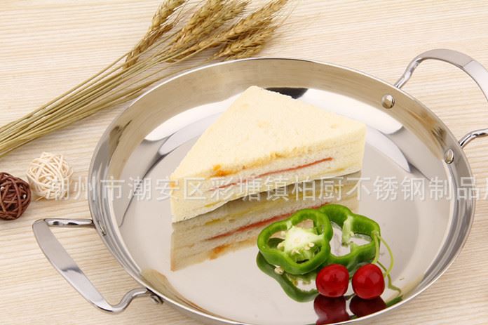 廠家直銷批發不銹鋼特厚平底鍋 干鍋雙耳菜盤平板鍋 煎餅鍋示例圖7
