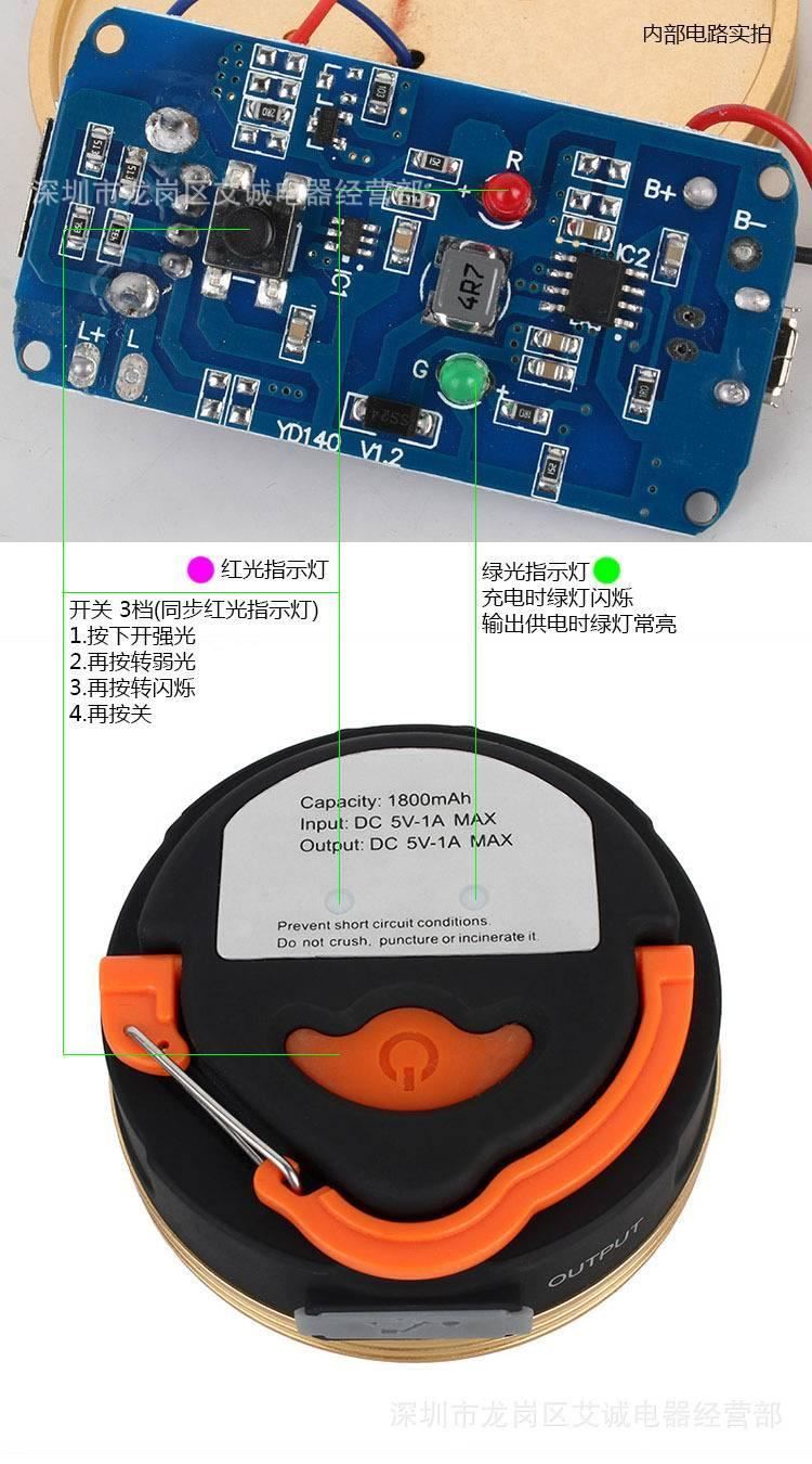 廠家直銷3W LED多功能野營燈掛燈塑料+鋁合金手提燈300流明充電燈示例圖4