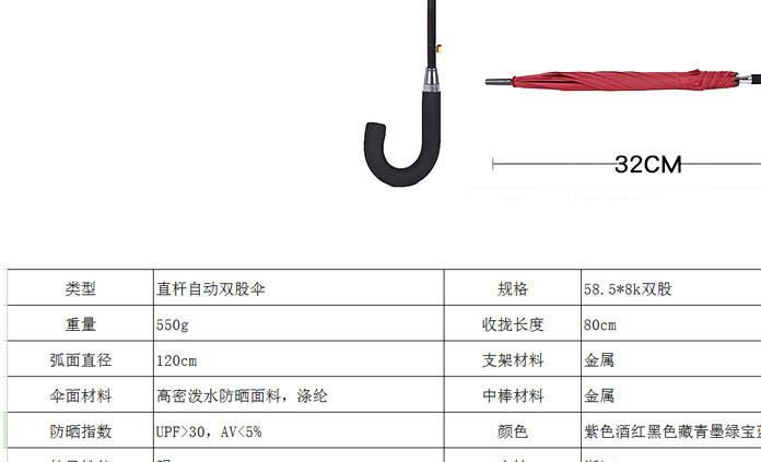 雙股滌絲布彎柄8股禮品廣告?zhèn)慵庸坛蠓里L(fēng)男士商務(wù)晴雨傘印logo示例圖6