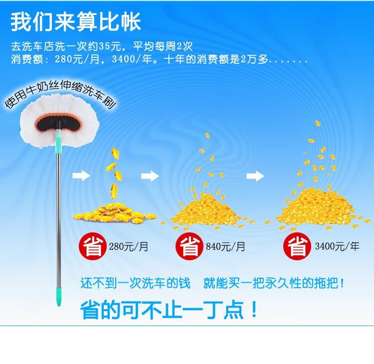 汽車擦車撣子洗車拖把用品 長柄可伸縮軟毛刷子棉刷車拖把工具示例圖3