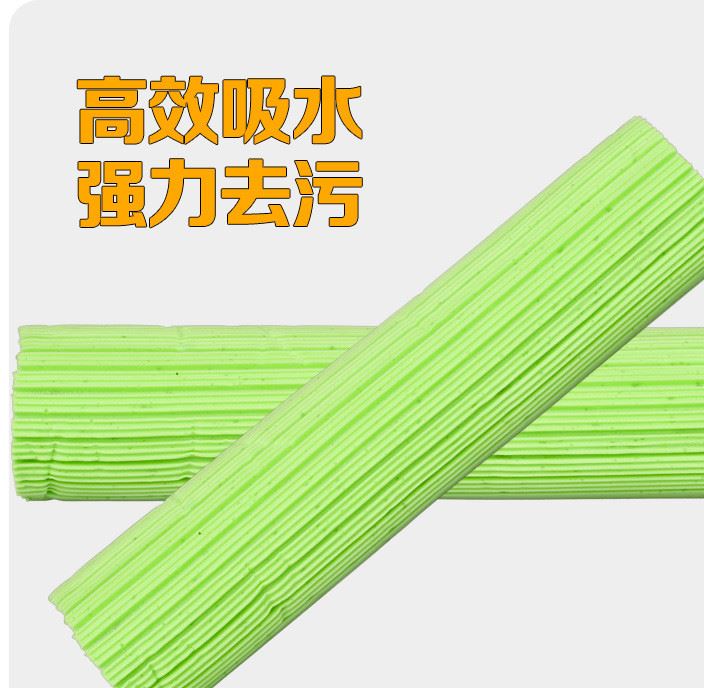 格易美膠棉拖把頭 膠棉拖把對折棉頭 強力去污吸水綠色滾輪海綿頭示例圖2