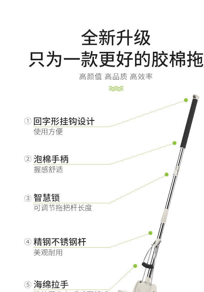 廠家直銷膠棉拖把雙滾輪式擠水拖把示例圖13