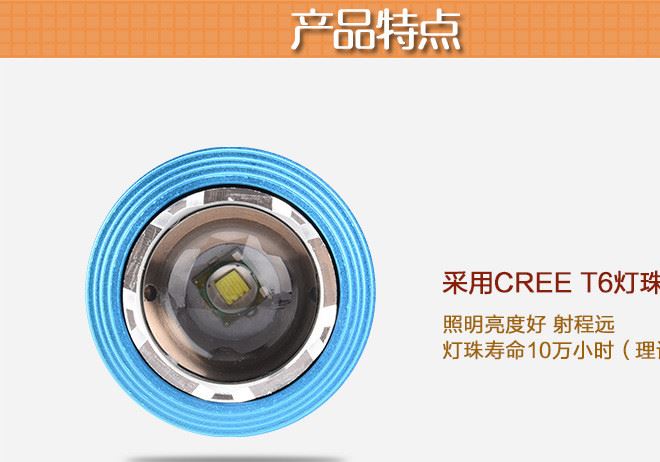 【爆款】XPE藍(lán)白雙光源T6強(qiáng)光遠(yuǎn)射頭燈 LED變焦防水充電釣魚示例圖4