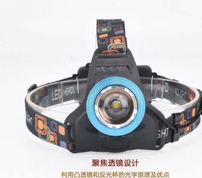 【爆款】XPE藍(lán)白雙光源T6強(qiáng)光遠(yuǎn)射頭燈 LED變焦防水充電釣魚示例圖6