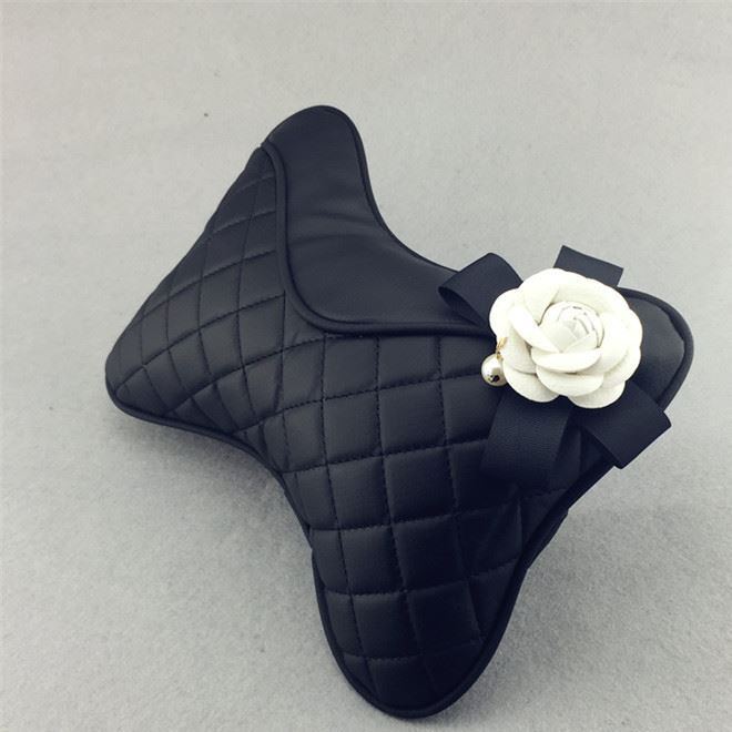 韓國珍珠山茶花真皮汽車頭枕 車用車載骨頭枕內飾車飾品 新款示例圖4